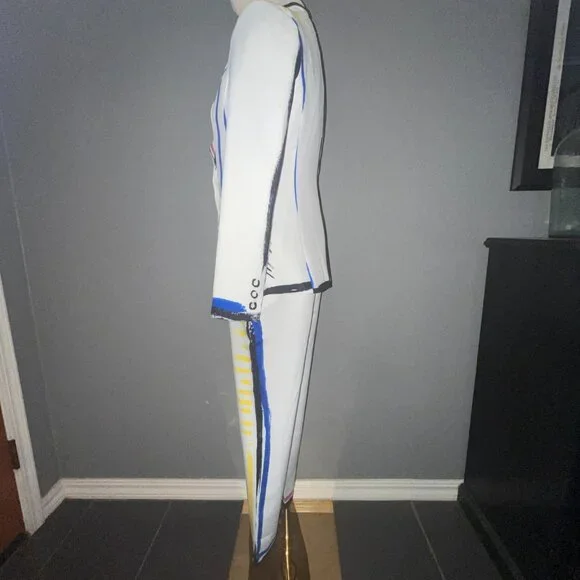 L'ATISTE COLOR ME BAD ARTSY PANTS SUIT GRAPHIC PAINTED CONTRASTING OUTLINE -  S - Picture 6 of 16